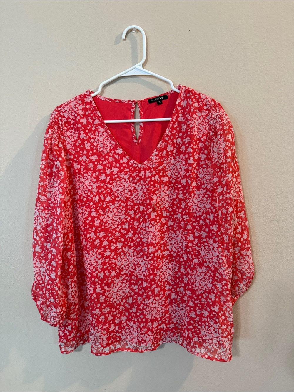 Papermoon Red & White Floral V-Neck Blouse